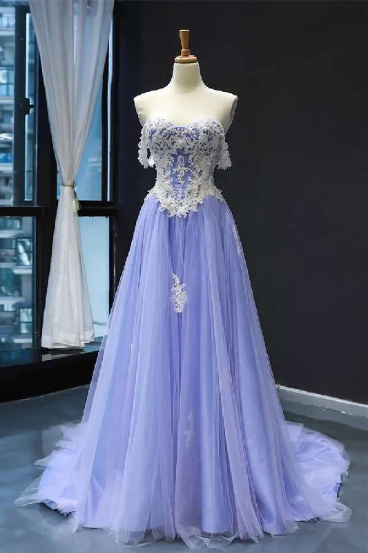 bohemian dressOff the Shoulder Lavender and Lace Appliques Long Formal Dress