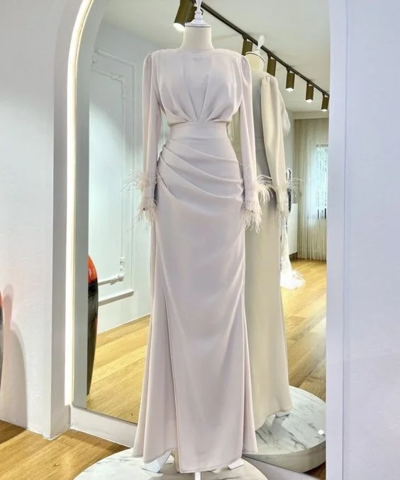 sleek midi dressCharming Sheath Long Sleeves Prom Dress,Party Gown  Y6893