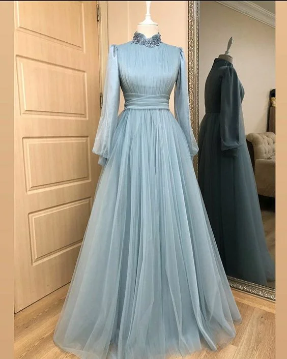 textured dressFormal Gown Arab Dubai Muslim Long Sleeves High Waist Prom Dress Y6971