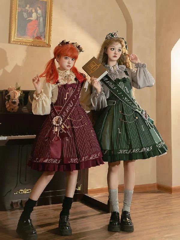 fitted cocktail dressForest Fluorescent Carps~Classic Lolita Salopette Set Violin Preppy Style Dress