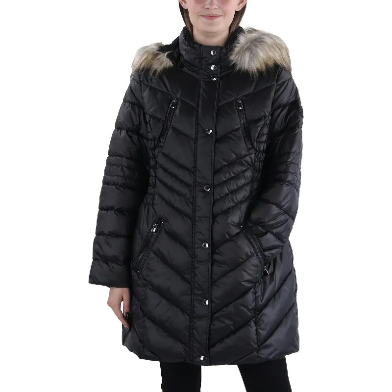 long-sleeve coatPlus Womens Faux Fur Trim Hooded Puffer Jacket