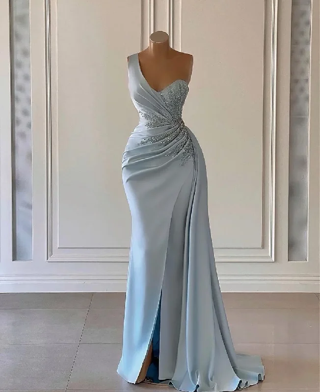 summer dressElegant Simple Siren Evening Dresses for Women with Draped Appliques, One-Shoulder Prom Dresses luxury dress evening dresses