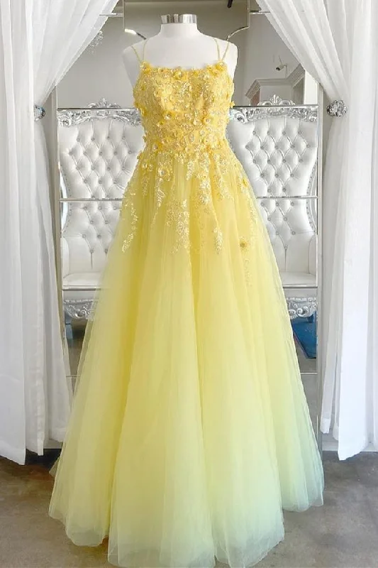 floral wrap dressPrincess Yellow A-line Sequins and Floral Long Prom Gown