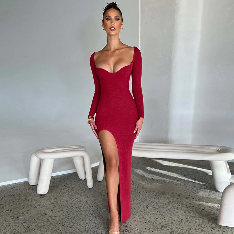 casual midi dressBerriesJam - Christmas Outfits Long Sleeve O Neck Bodycon Dress