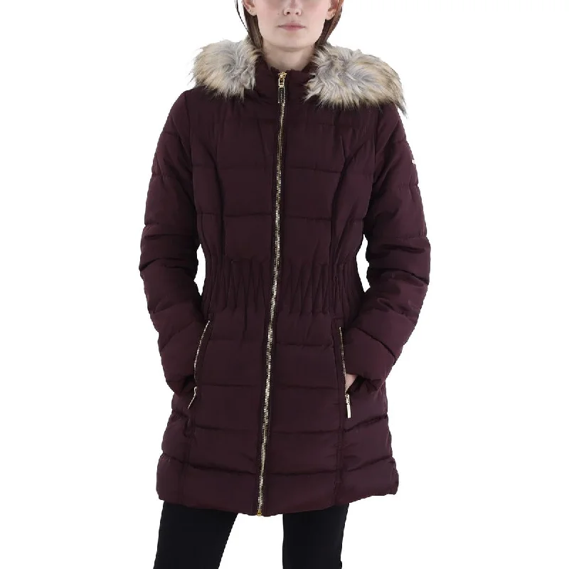 long coatWomens Faux Fur Trim Hooded Puffer Jacket