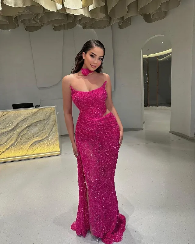 one-shoulder dressPurple Mermaid Evening Dress Sequined Shiny Prom Gowns With Draped Robe De Soiree Graduation Party Dress 2024