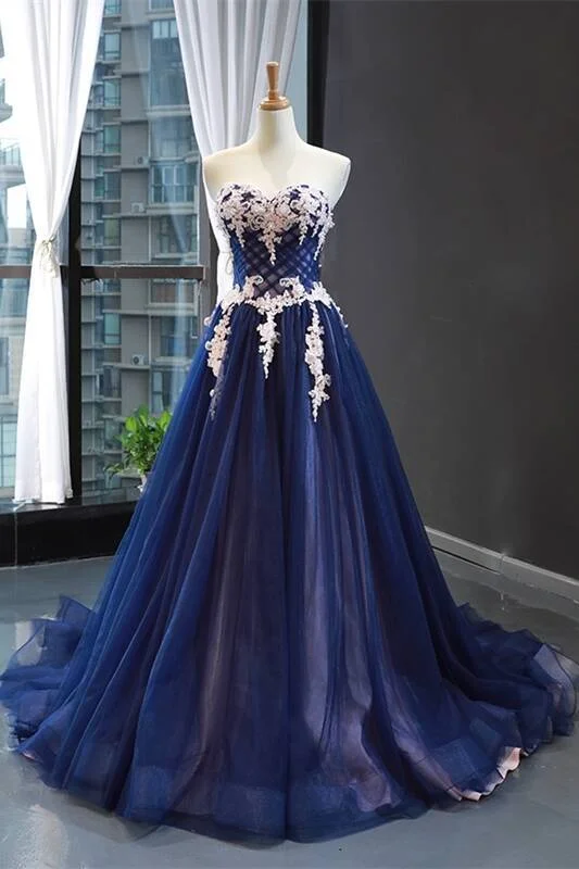 denim dressGorgeous Sweetheart Navy Blue and Lace Appliques