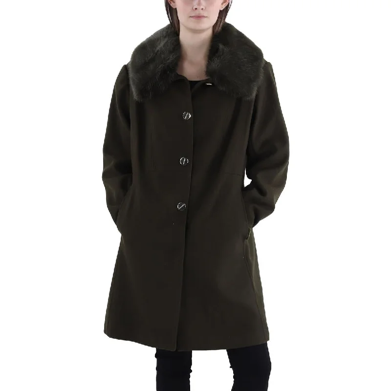 warm outerwearWomens Faux Fur Trim Long Walker Coat