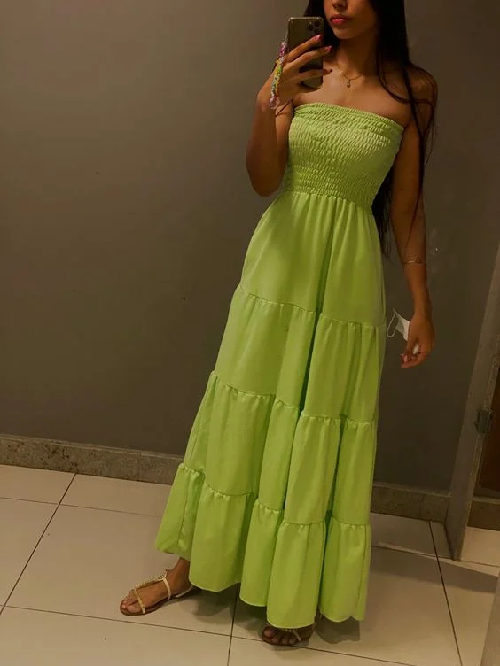 off-shoulder dressSimple Green A-line Prom Dress,Green Beach Dress Y6944