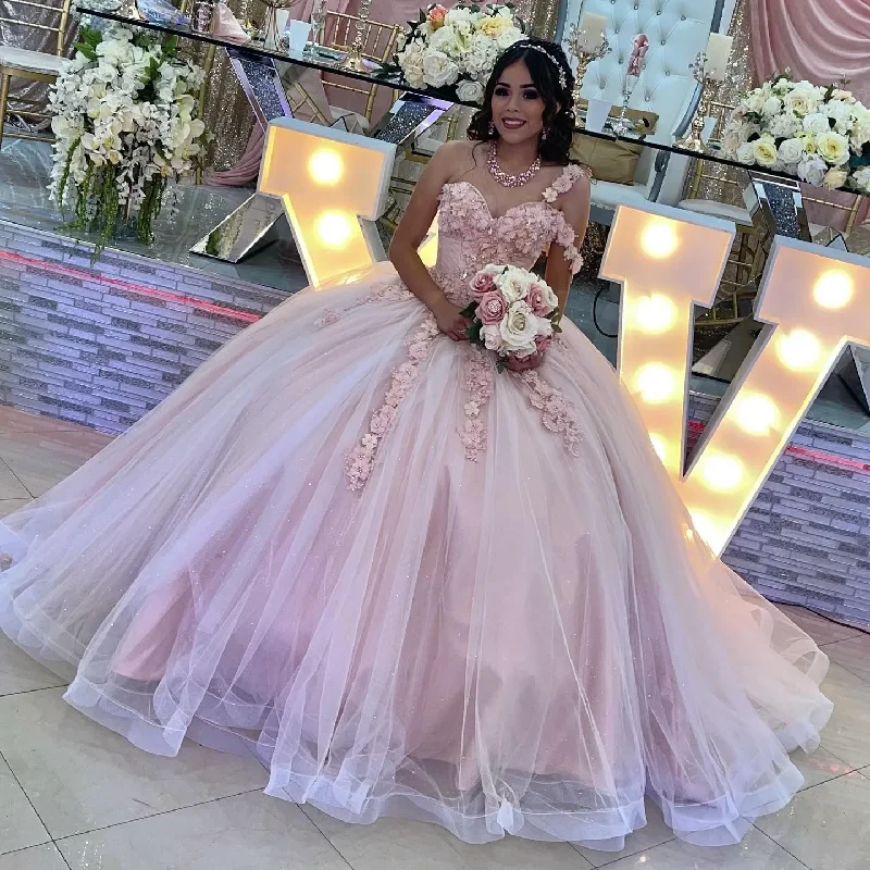 floral wrap dressVestido De 15 Quinceañeras 2024 Pink Ball Gown Quinceanera Dresses One Shoulder 3D Floral Sweet 16 Dress Custom Made Party Gown