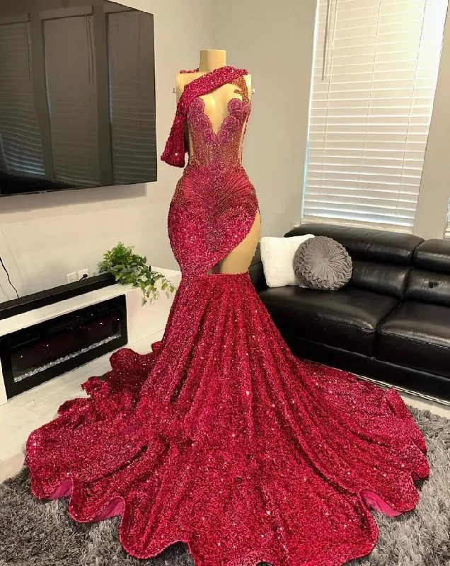 printed dressDark Red Mermaid Evening Celebrity Dresses for Women Luxury Sparkly Crystal Velvet Birthday Prom Gown vestidos de gala mujer