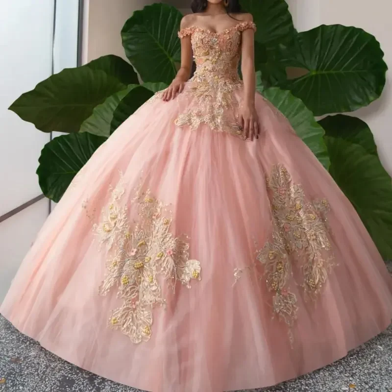 party-ready dressPink Sweetheart Quinceanera Dresses Ball Gown Sleeveless Appliques Lace Beads Vestidos Quinceañera 2024 Brithday Party Gown