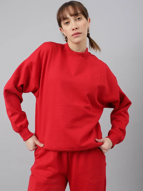 performance workout sweatshirtFitkin Women Red Crew Neck Regular Fit Sweatshirt