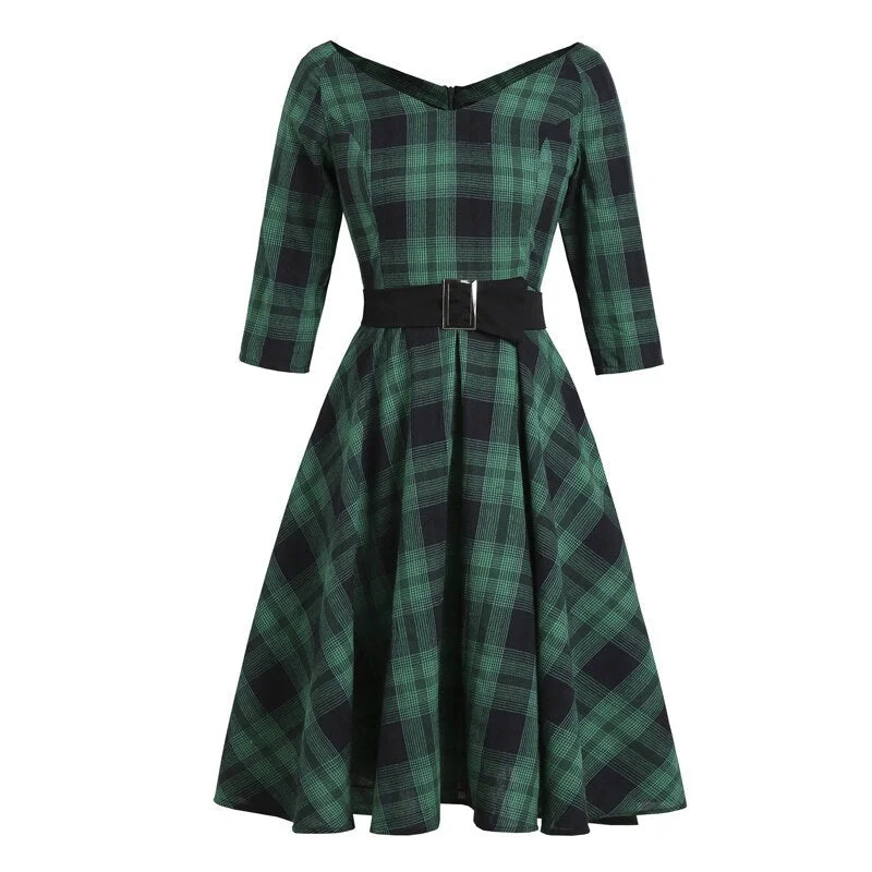 midi dressBerriesJam - 2024Plaid Elegant Robe V Neck High Waist Dress