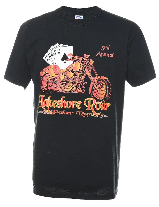 cozy winter coatBlack & Orange Motorbike Design Printed T-shirt - L