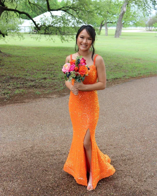 structured dressElegant Mermaid Orange Sequins Long Prom Dress Formal Evening Dresses