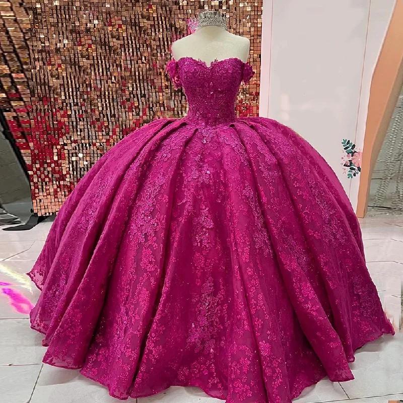 chic slip dressFuchsia Quinceanera Dresses Mexican Sweetheart Puffy lace-up corset Off Shoulder Applique Luxury princess Vestidos De XV Anos