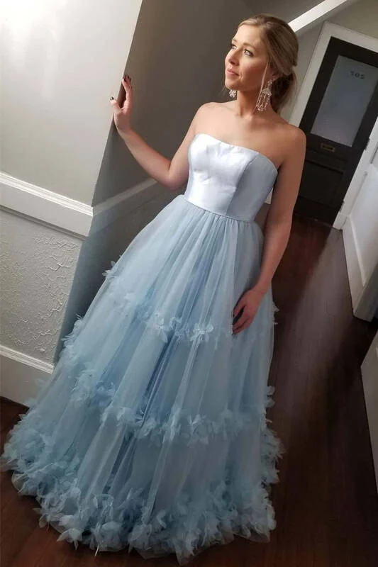 sophisticated dressStrapless A-line Light Blue Ball Gown