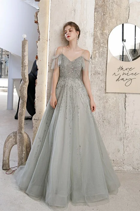 cocktail dressGorgeous A-Line Beaded Light Grey Prom Dress