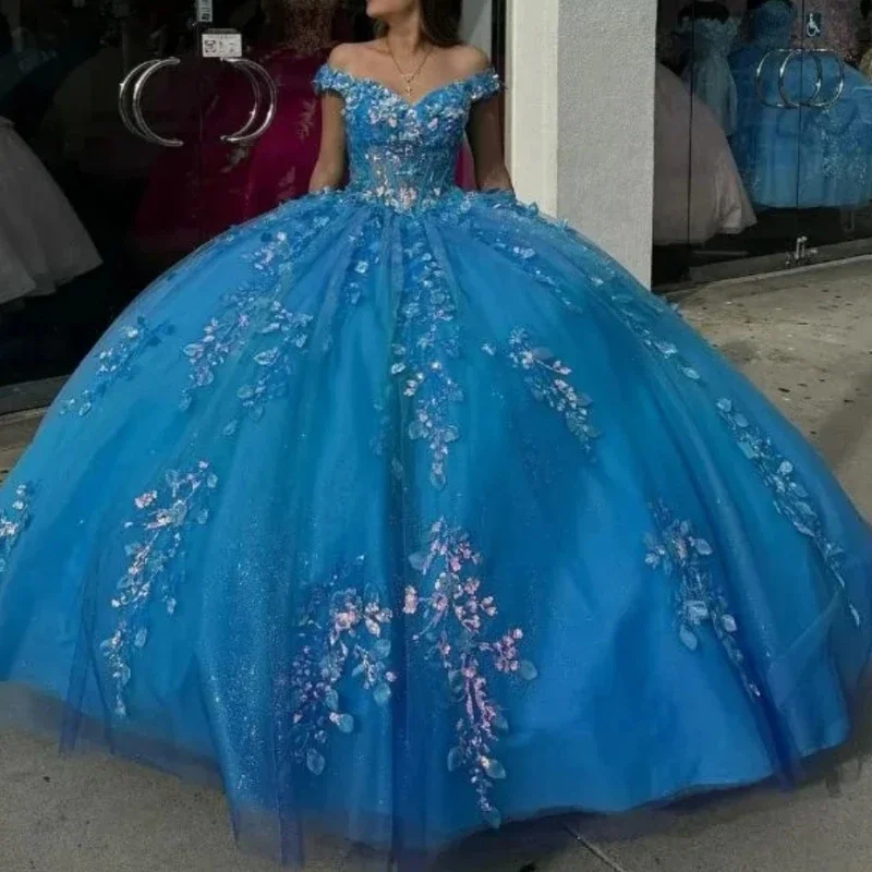 trendy bodycon dressElegant Blue Princess Quinceanera Dresses Off Shoulder Flower Applique Corset Vestido De 15 Anos Sweet 16 Year Girl Prom Party