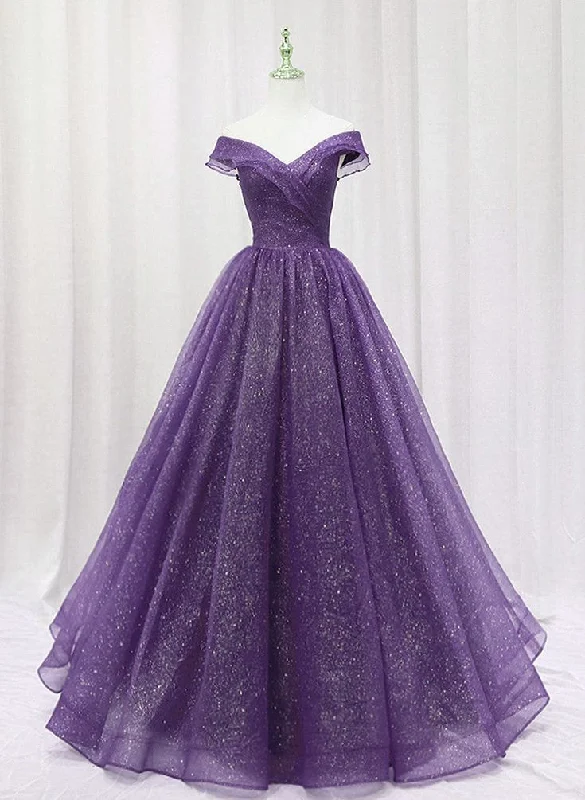 boho dressPurple Tulle Sweetheart Long Prom Dress Formal Dress, A-line Tulle Party Dress Y7137