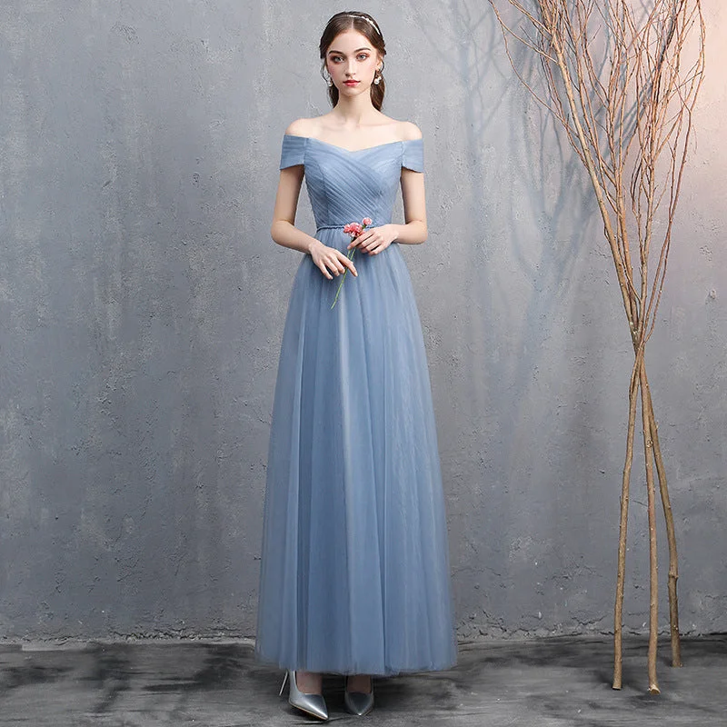 trendy bodycon dressWomen's Spring Gray-blue Off-shoulder Banquet Dress