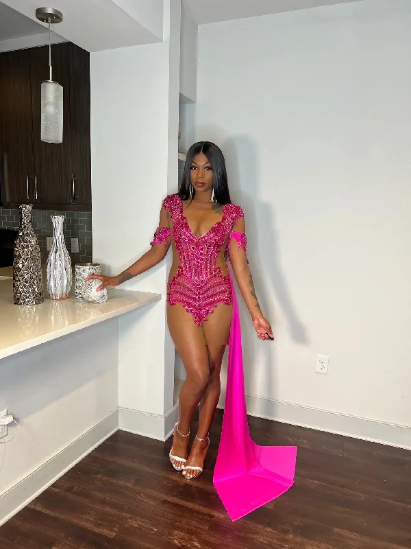 high-waisted dressLuxury Crystals Sheer Pink Short Black Girl Prom Dresses Beaded African Cocktail Dresses Women Party Gowns Birthday Homecoming