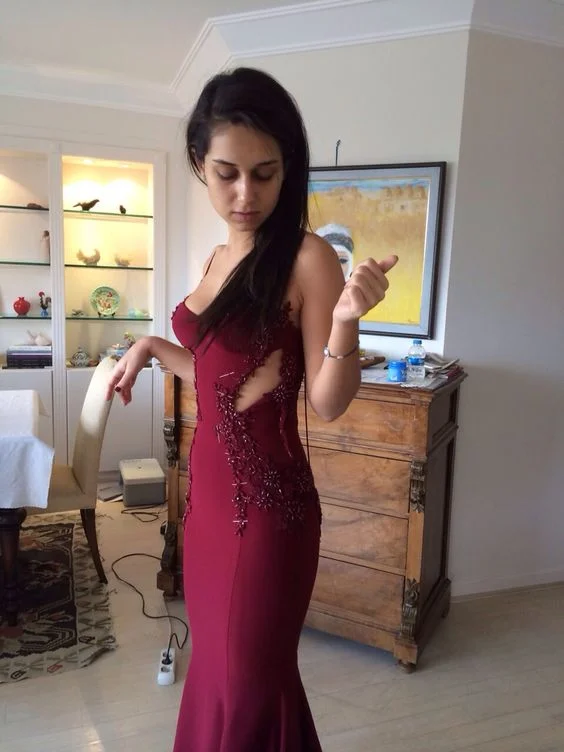 floral midi dressSexy Burgundy Mermaid Prom Dresses,Evening Dress Y5603