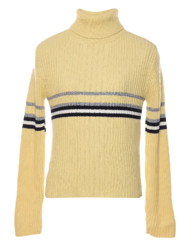 cold weather coatPale Yellow Striped Turtleneck Jumper - M