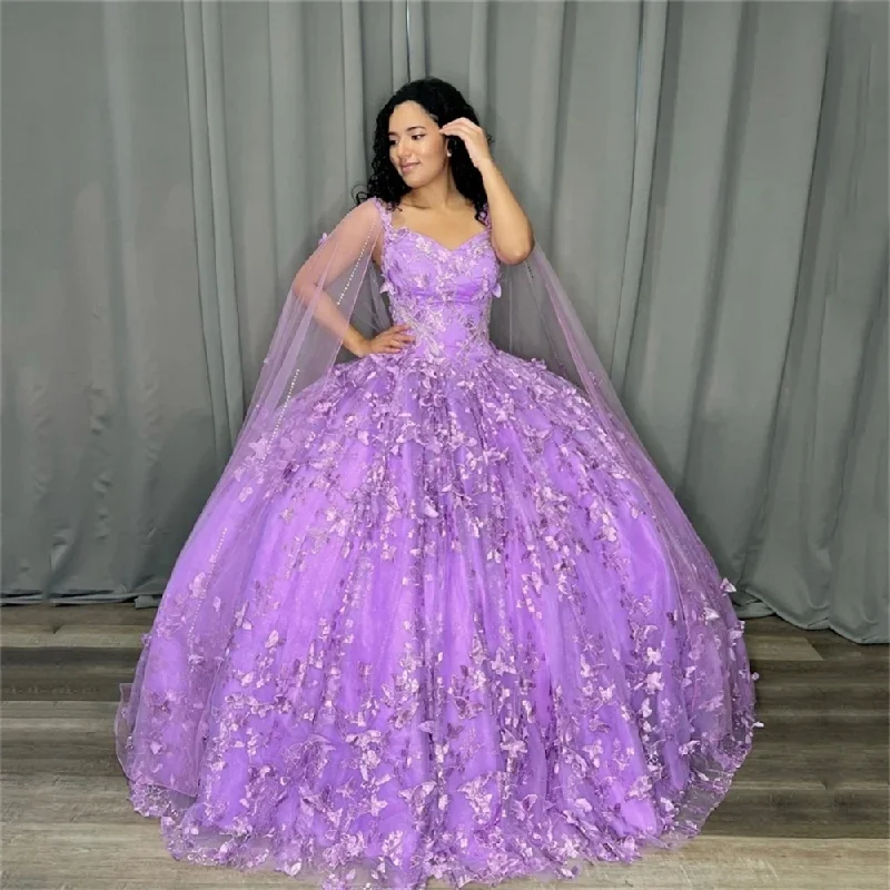 lace-up dressLavender Quinceanera Dresses Ball Gown Spaghetti Straps Tulle Appliques Lace Sweet 16 Dresses 15 Años Mexican