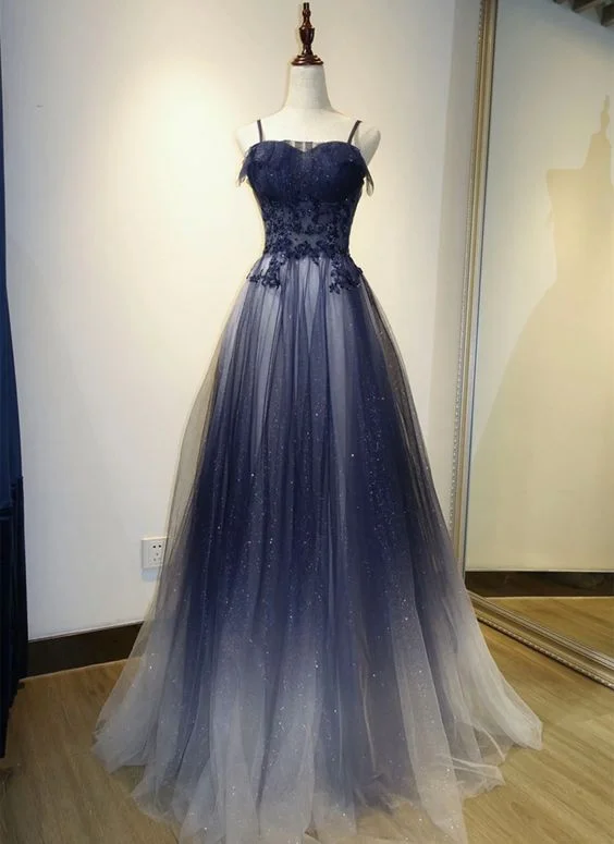 mini dressLovely Gradient A-line Tulle Long Formal Dress, Floor Length Prom Dress Y6783