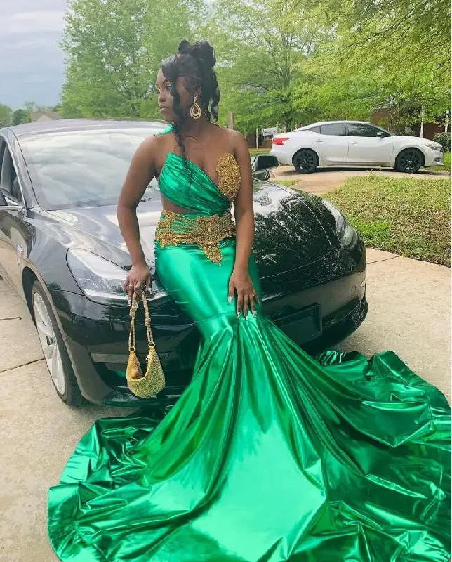 high-waisted dressEmerald Green Sparkly Trumpet Evening Formal Dresses for Black Girl Luxury Diamond Crystal Afrian Prom Birthday Gown