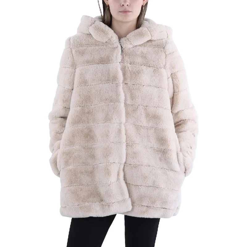 contemporary coatWomens Hooded Midi Faux Fur Coat