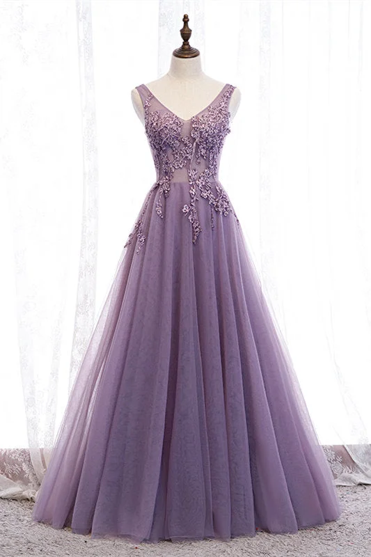 shift dressElegant Lilac V-Neck Appiques Long Prom Dress