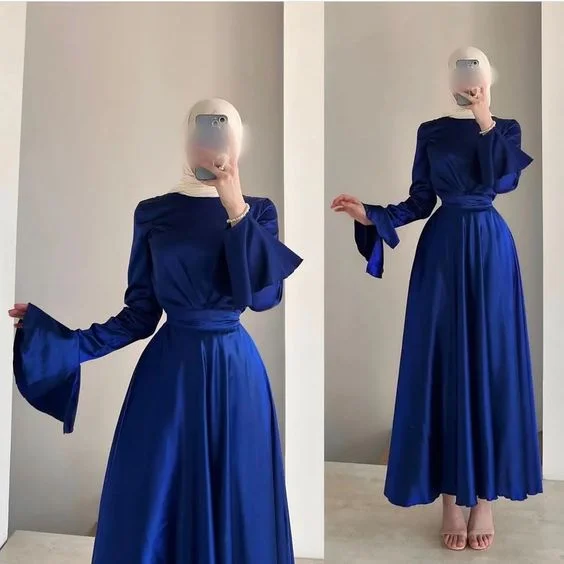 bohemian dressSimple Royal Blue A-line Prom Dress,Royal Blue Muslim Dress Y6982