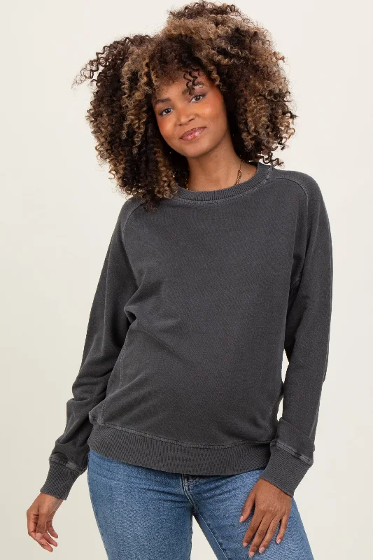 vibrant athletic hoodieBlack French Terry Vintage Wash Maternity Pullover