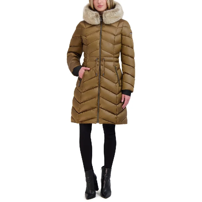 comfortable coatWomens Faux Fur Trim Hooded Puffer Jacket