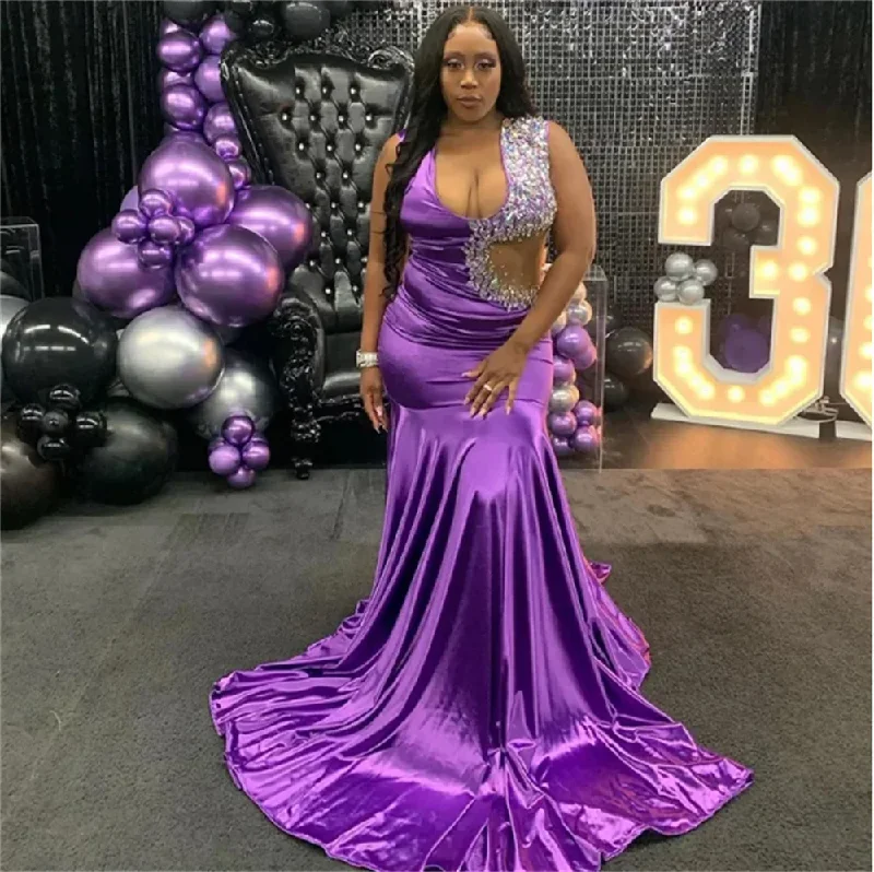 floral wrap dressDreamy Purple Mermaid Long Evening Dresses Crystal Shoulder Prom Gown See Through Waist Design Black Girl Birthday Party Dresses