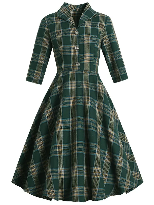 wool dressBerriesJam - Button Up Plaid Vintage Robe Swing Dress