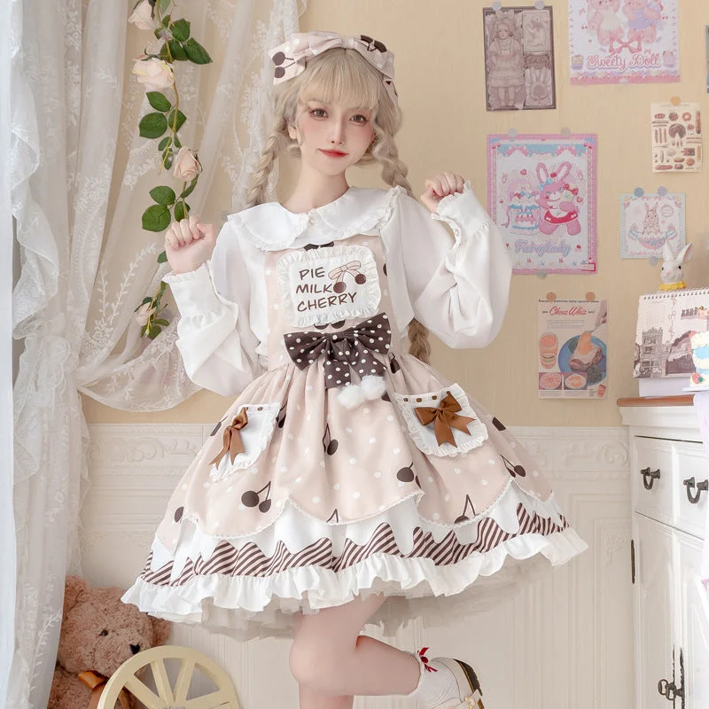 draped dressEieyomi~Pie milk cherry~Sweet Lolita Salopette and Blouse