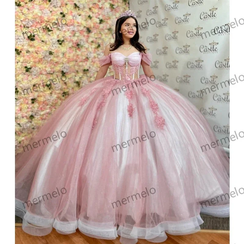 modern dressGlittering Pink Quinceanera Dress Crystal Beading Lace