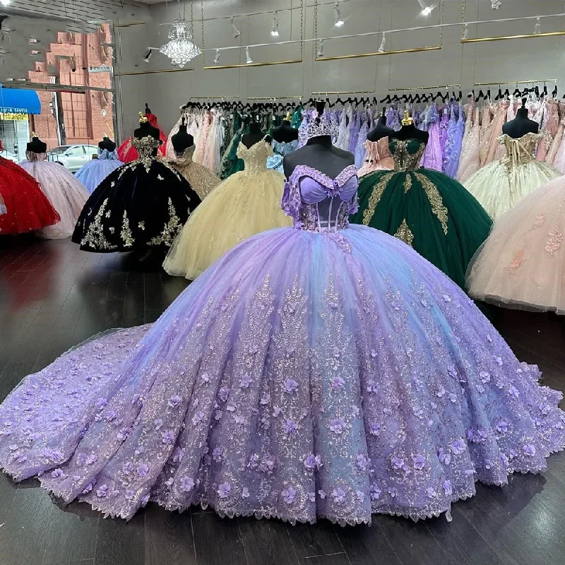 textured dressLight Purple Quincenara Dress 2024 Sparkly Beading Sequin Quinceañera XV Sweet 16 Ball Gown Vestidos De 15 Años