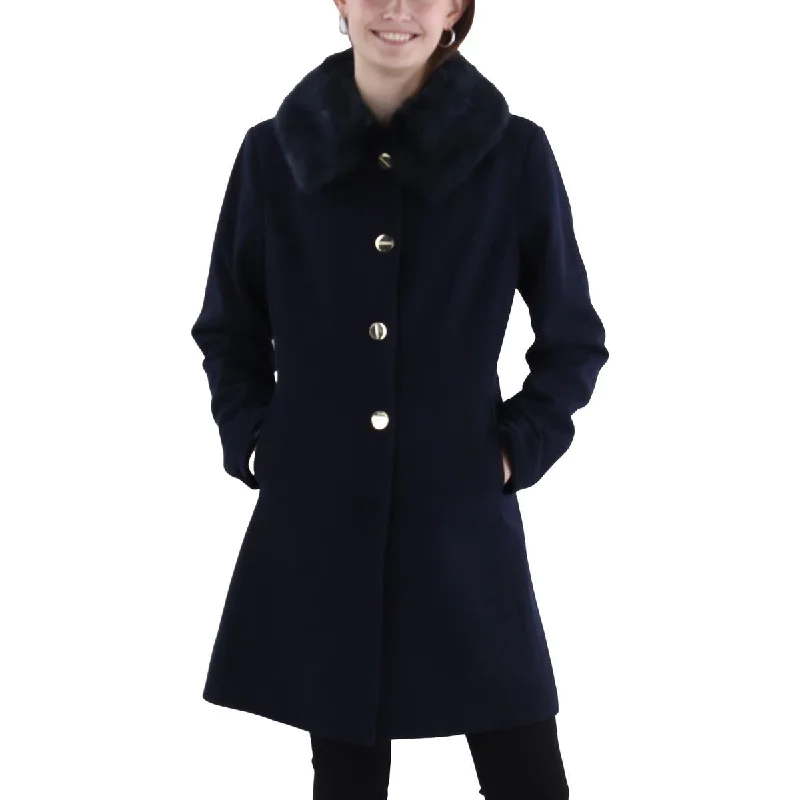 relaxed winter jacketWomens Faux Fur Trim Long Wool Coat