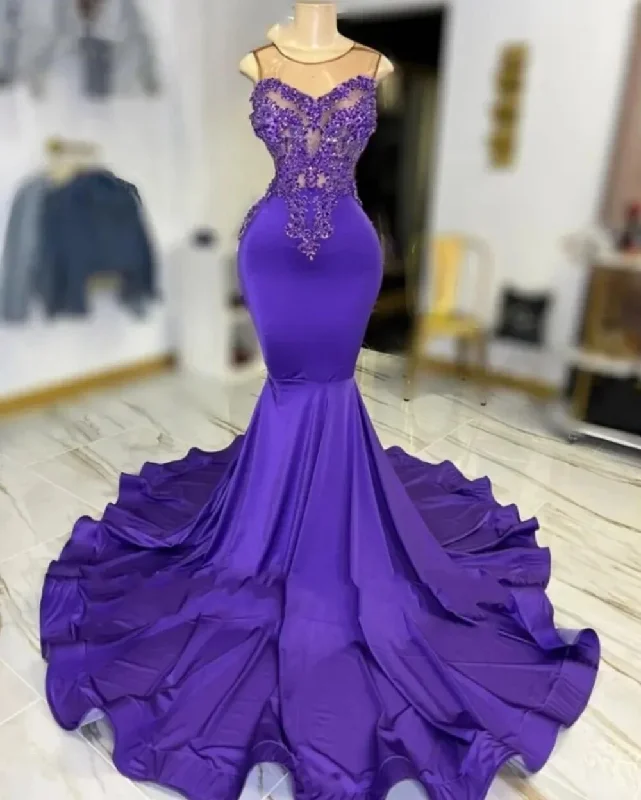 fitted cocktail dressExquisite Purple O Neck Long Prom Dress Beaded Birthday Party Dresses Mermaid Evening Gowns Appliques