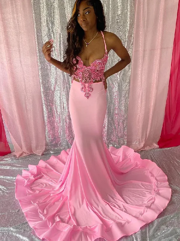 sleeveless dressLong Sheer Pink Mermaid Prom Dresses 2024 Black Girls vestidos de gala evening dresses woman elegant