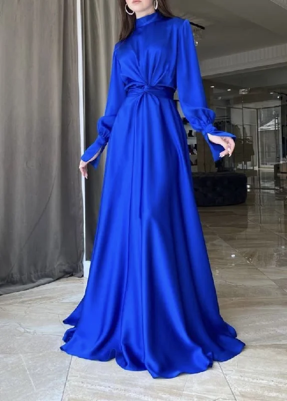 trendy wrap dressRoyal Blue A-line Long Sleeves Prom Dress,Royal Blue Evening Dress Y5857