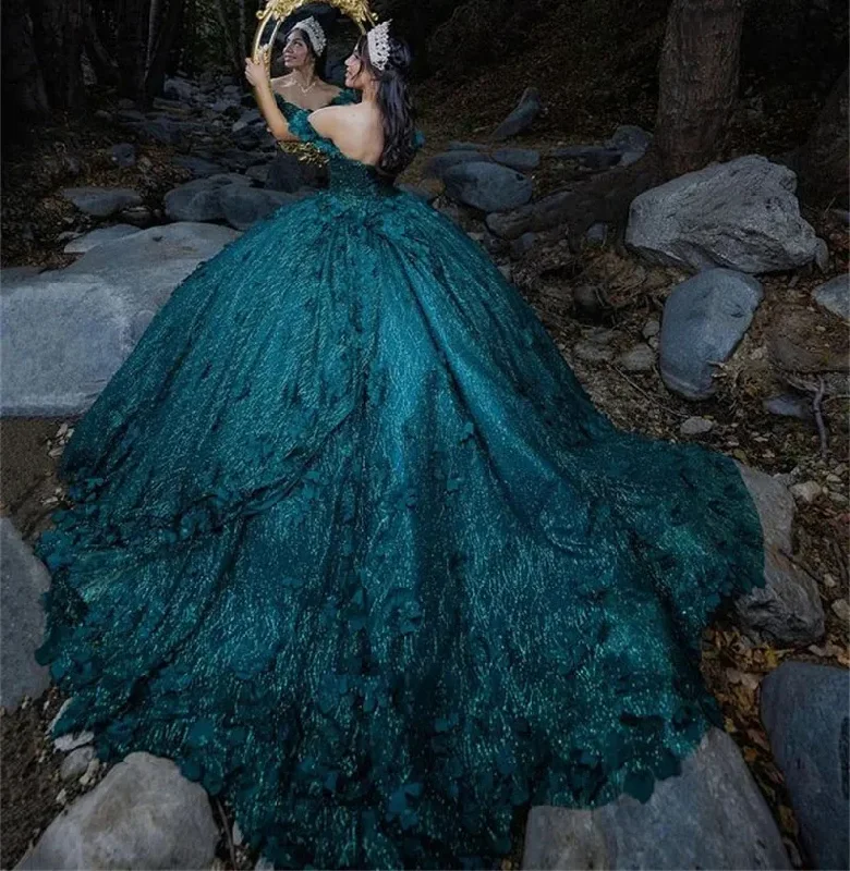 layered dressPuffy Quinceanera Dresses Ball Gown Off The Shoulder Floral Sparkly Sweet 16 Dresses 15 Años Mexican