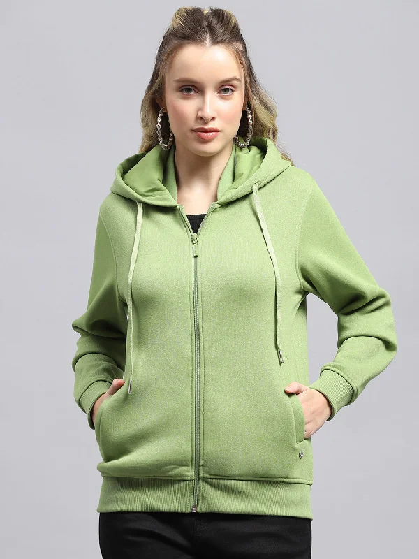 comfy workout wear hoodieWomen Green Solid Hooded Full Sleeve Sweatshirt