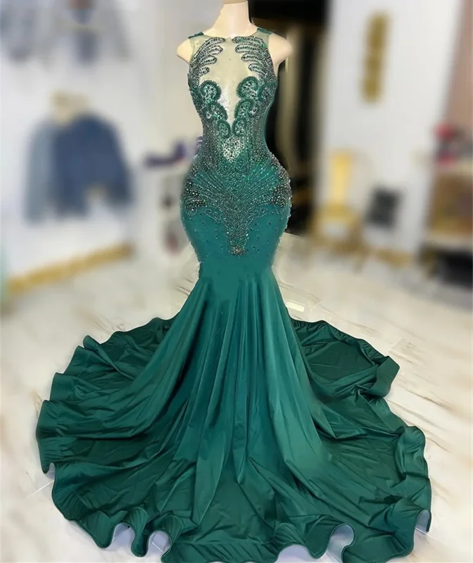 comfy dressEmerald Green Luxury Prom Dresses Crystal Beads Mermaid Girls Senior Graduation Party Gowns New Goegeous Evening Maxi