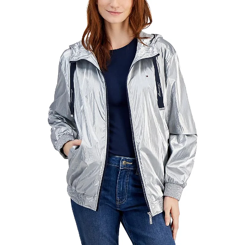 oversized trench coatWomens Metallic Long Sleeve Windbreaker Jacket